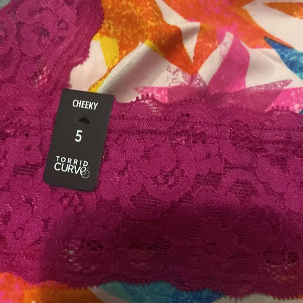 Torrid pink flow star COTTON MID-RISE CHEEKY LACE TRIM PANTY